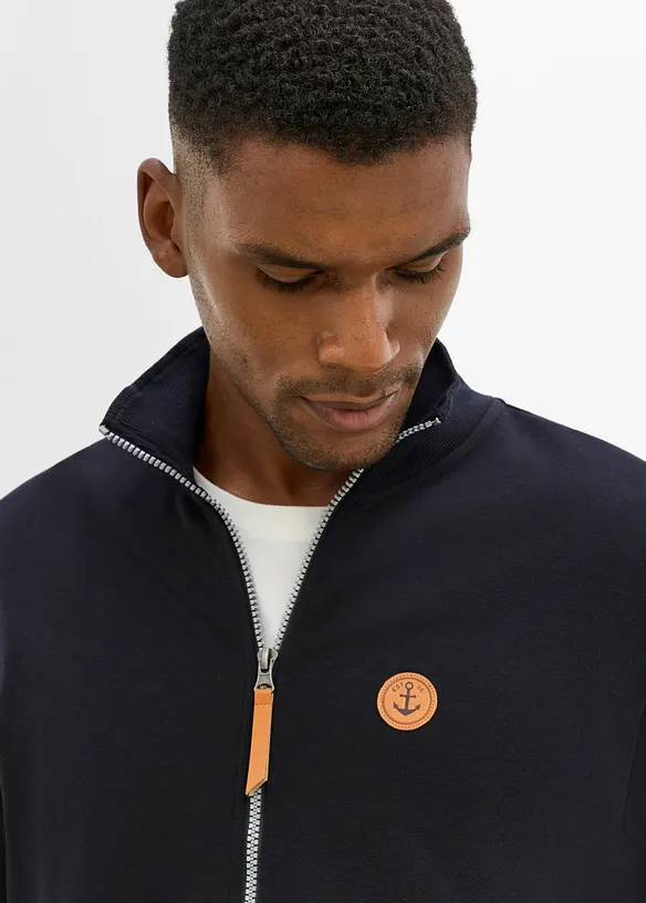 Felpa con zip, collo dritto e dettagli in similpelle, bonprix