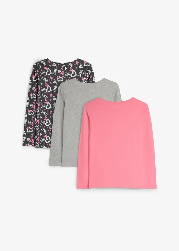 Maglia a maniche lunghe in puro cotone (pacco da 3), bonprix