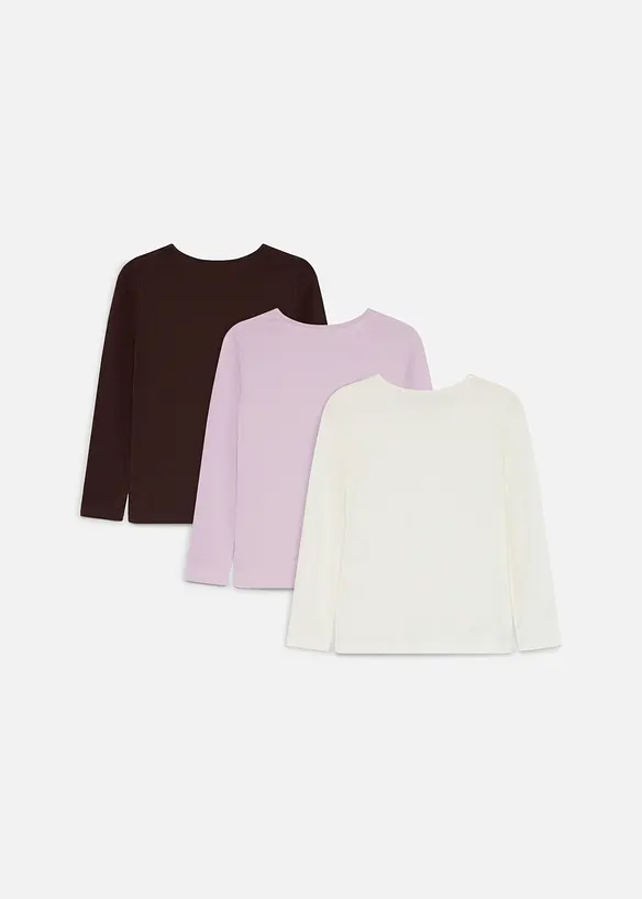 Maglia a maniche lunghe in puro cotone (pacco da 3), bonprix
