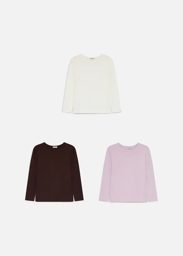 Maglia a maniche lunghe in puro cotone (pacco da 3), bonprix