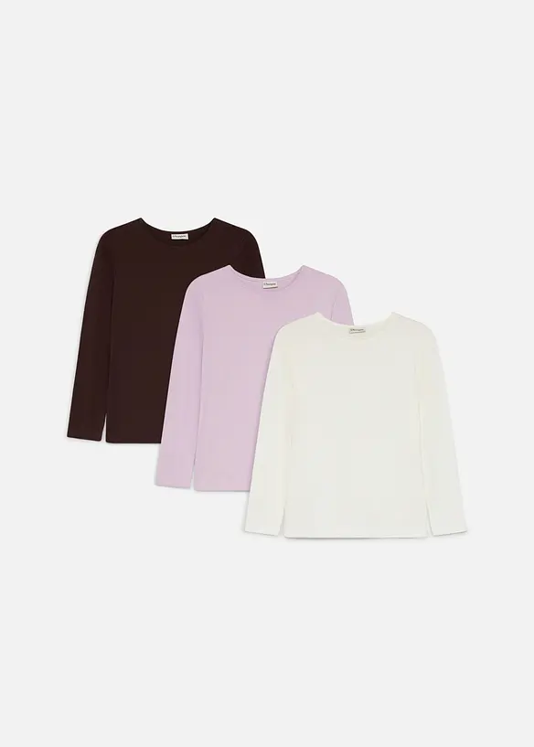 Maglia a maniche lunghe in puro cotone (pacco da 3), bonprix