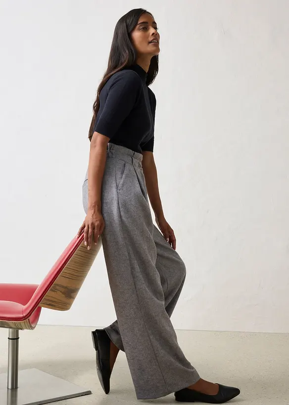 Pantaloni con pinces larghi in misto lana, bonprix