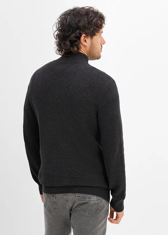 Maglione con collo alto e zip in puro cotone, bonprix