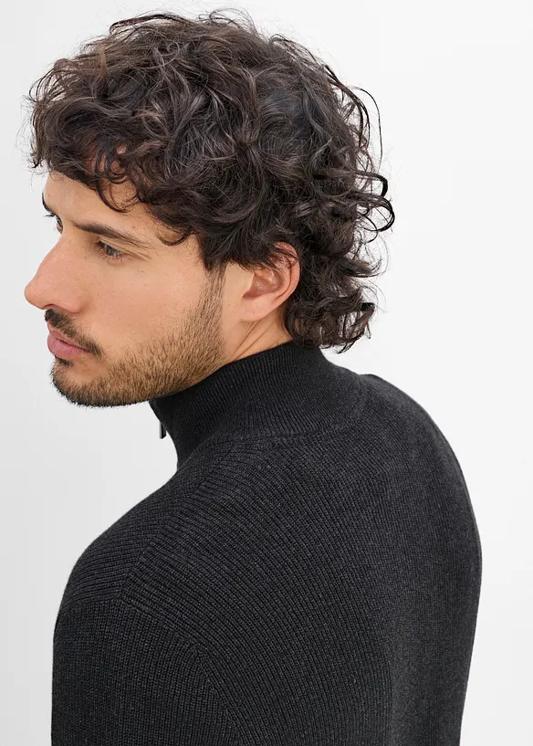 Maglione con collo alto e zip in puro cotone, bonprix
