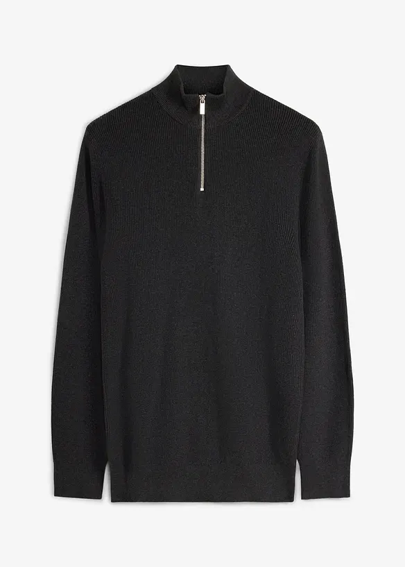 Maglione con collo alto e zip in puro cotone, bonprix