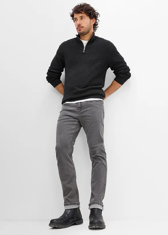 Maglione con collo alto e zip in puro cotone, bonprix