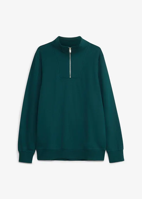 Felpa con collo alto e zip in puro cotone biologico, bonprix