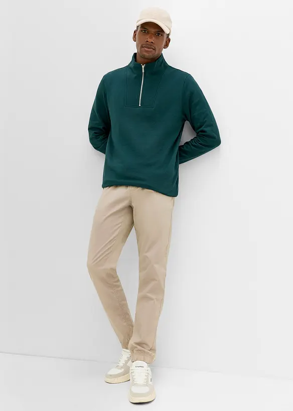 Felpa con collo alto e zip in puro cotone biologico, bonprix