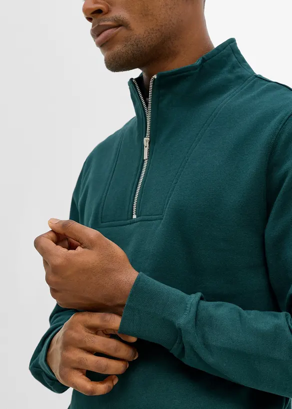 Felpa con collo alto e zip in puro cotone biologico, bonprix