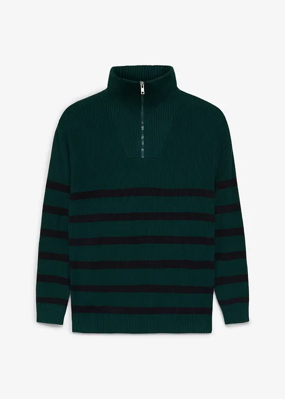 Maglione con collo alto e zip in filato fine di puro cotone, bonprix