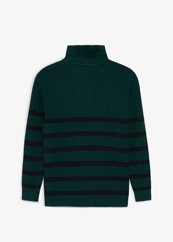 Maglione con collo alto e zip in filato fine di puro cotone, bonprix