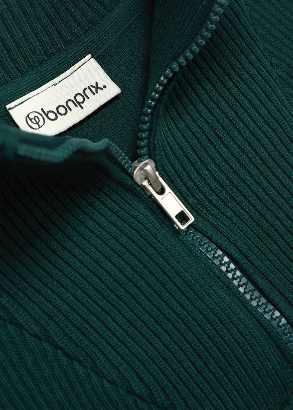 Maglione con collo alto e zip in filato fine di puro cotone, bonprix