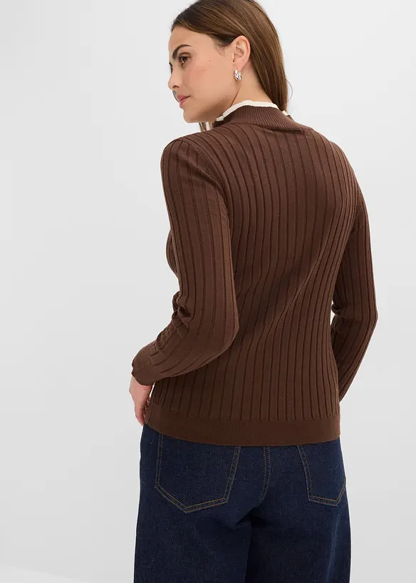 Maglione a coste con effetto 2 in 1 in filato fine di viscosa, bonprix