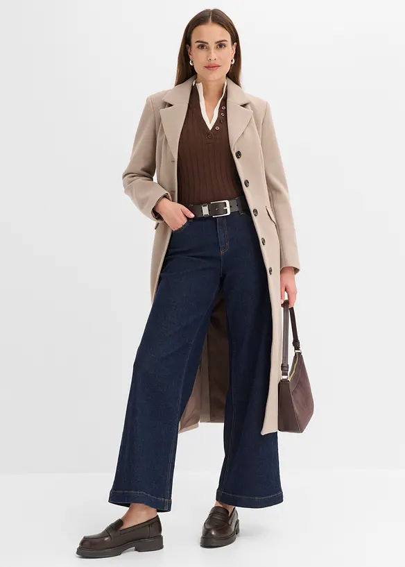 Maglione a coste con effetto 2 in 1 in filato fine di viscosa, bonprix
