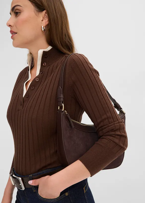 Maglione a coste con effetto 2 in 1 in filato fine di viscosa, bonprix