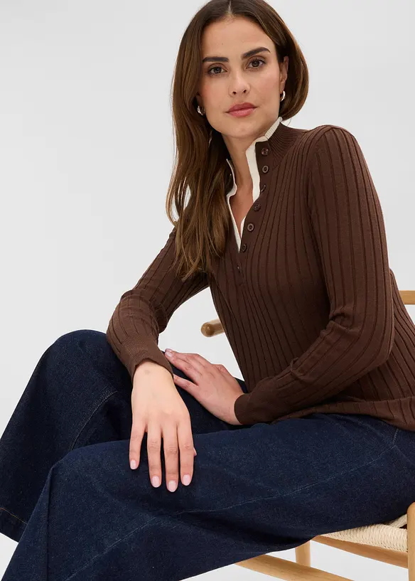 Maglione a coste con effetto 2 in 1 in filato fine di viscosa, bonprix