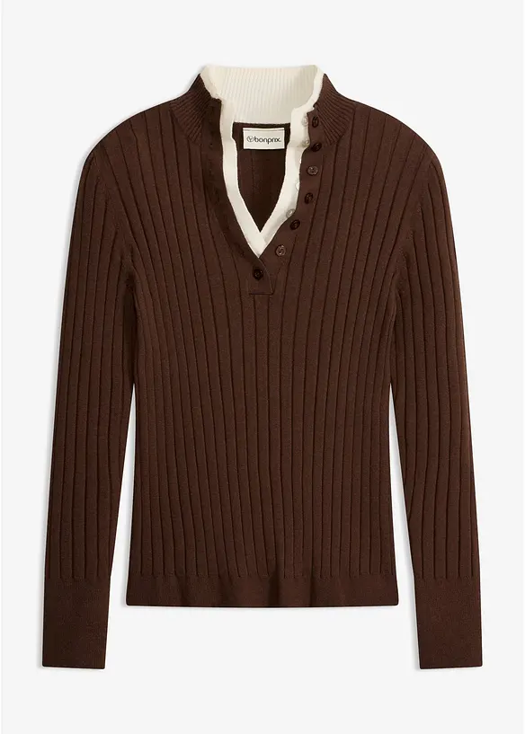 Maglione a coste con effetto 2 in 1 in filato fine di viscosa, bonprix