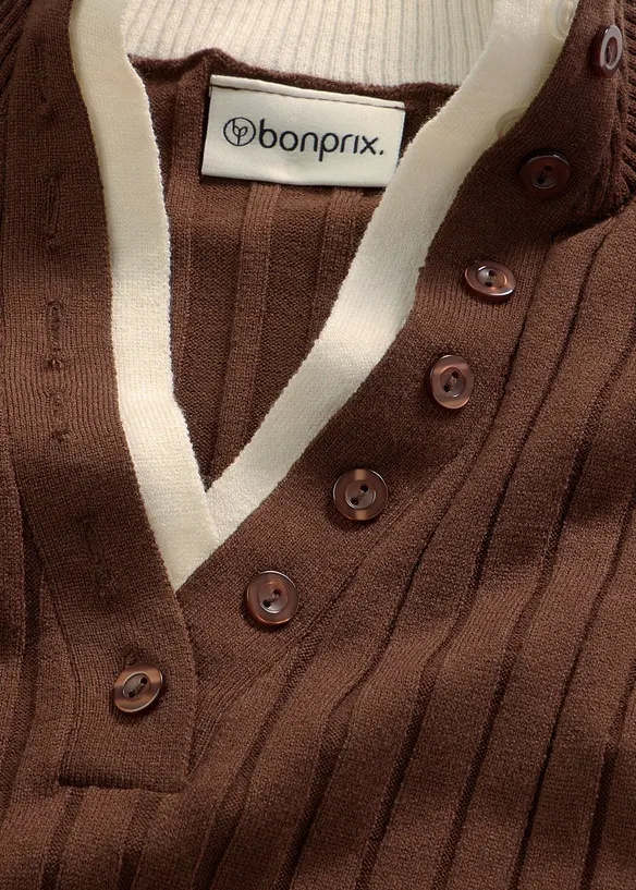 Maglione a coste con effetto 2 in 1 in filato fine di viscosa, bonprix