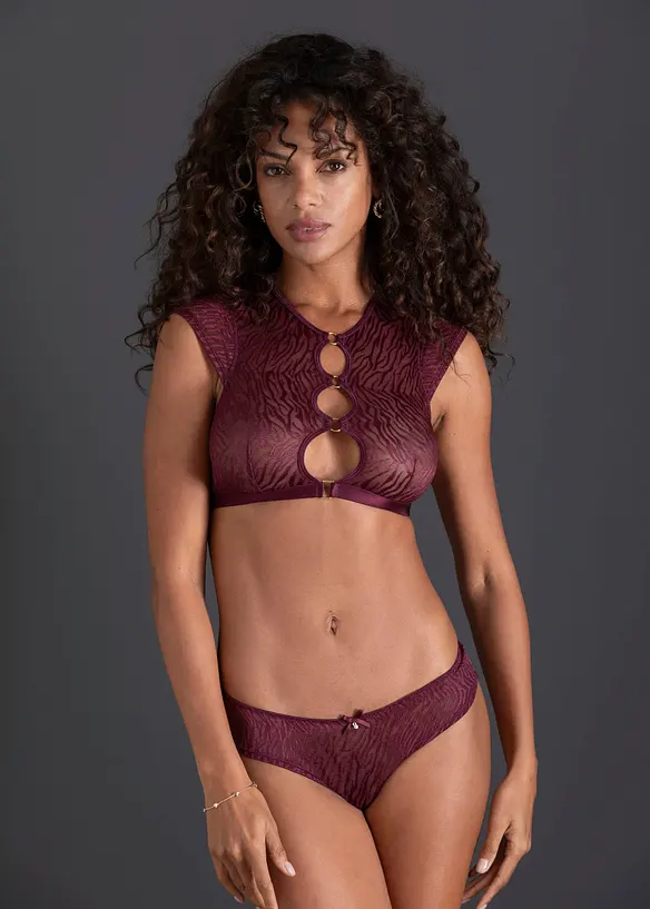 Reggiseno e slip ouvert con accessori dorati (set 2 pezzi), bonprix