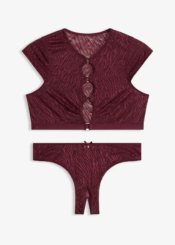 Reggiseno e slip ouvert con accessori dorati (set 2 pezzi), bonprix