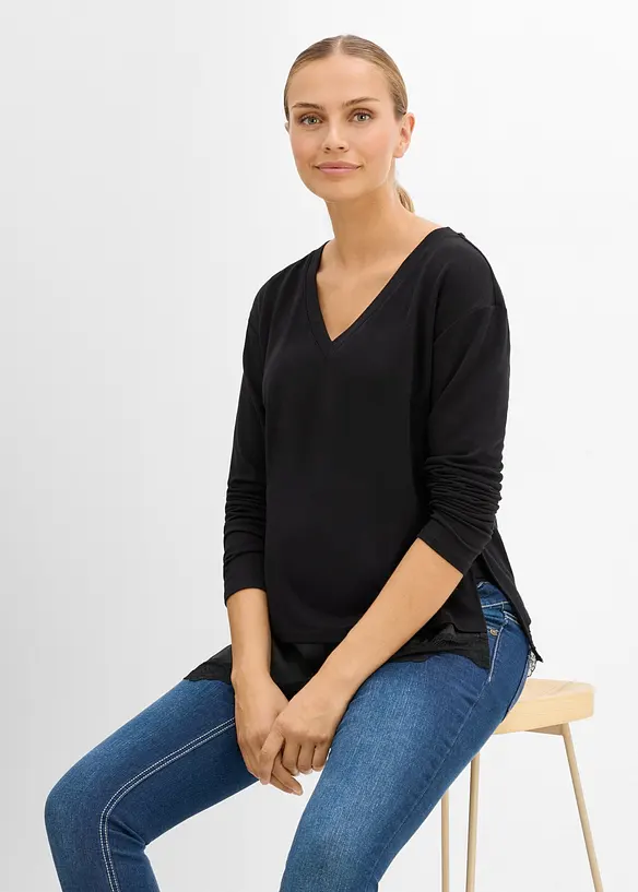 Maglia pr&eacute;maman / da allattamento 2 in 1 con pizzo, bonprix