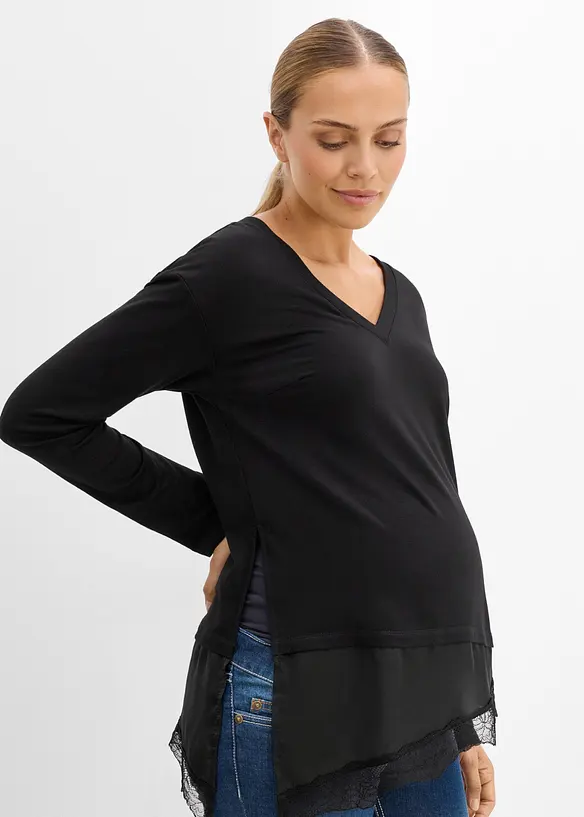 Maglia pr&eacute;maman / da allattamento 2 in 1 con pizzo, bonprix