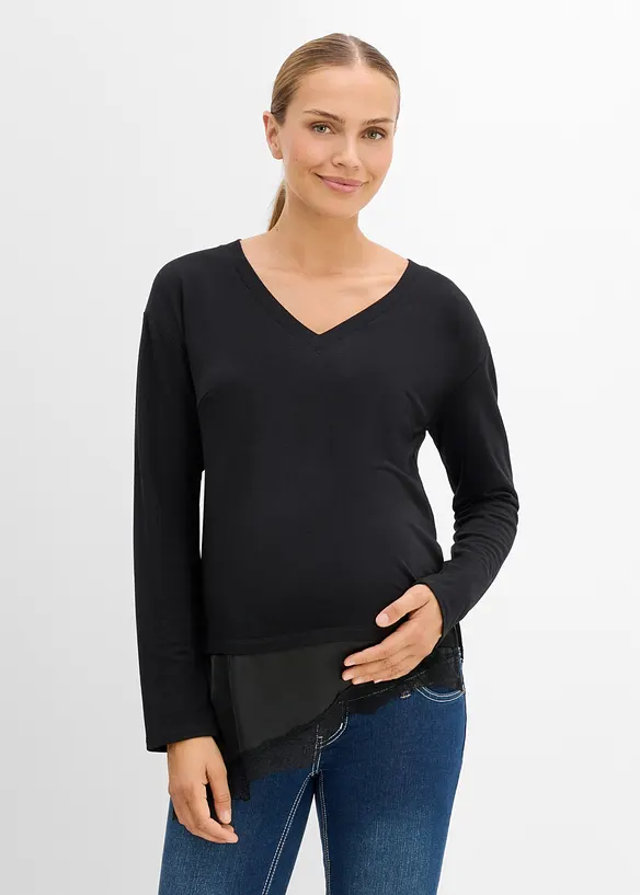 Maglia pr&eacute;maman / da allattamento 2 in 1 con pizzo, bonprix