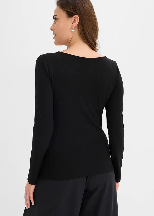 Maglia in jersey singolo e pizzo con scollo a V, bonprix
