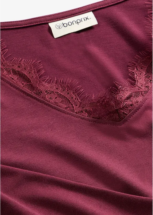 Maglia in jersey singolo e pizzo con scollo a V, bonprix