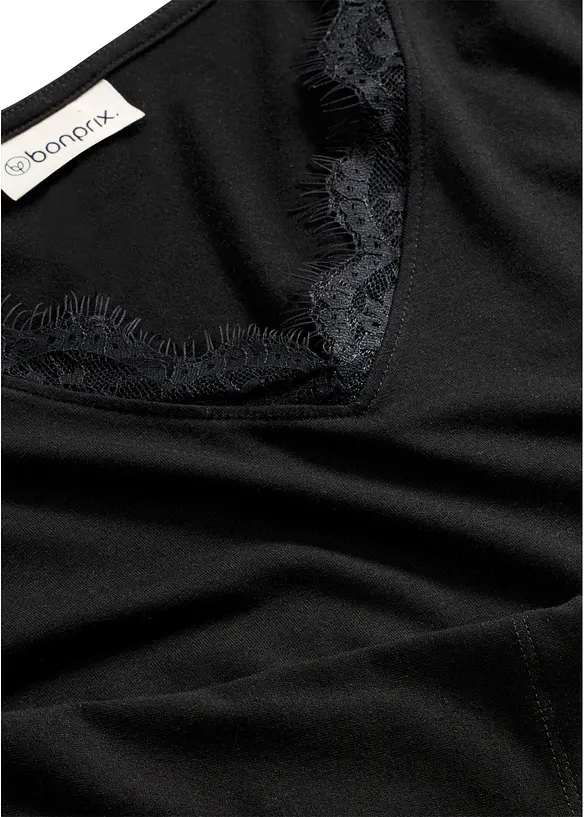 Maglia in jersey singolo e pizzo con scollo a V, bonprix