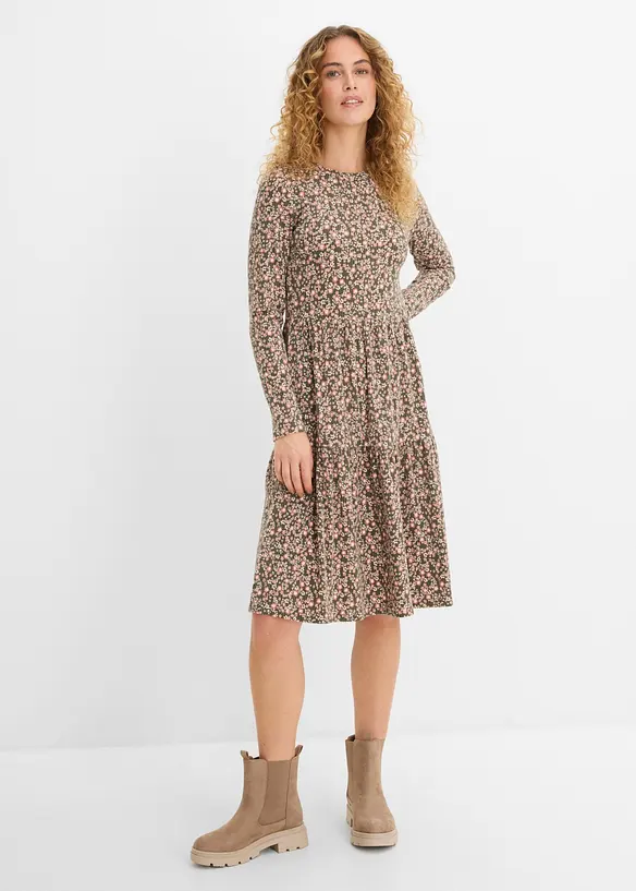 Abito midi in maglia a coste elasticizzata, bonprix