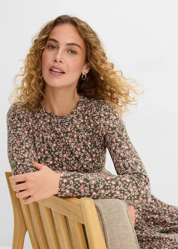 Abito midi in maglia a coste elasticizzata, bonprix