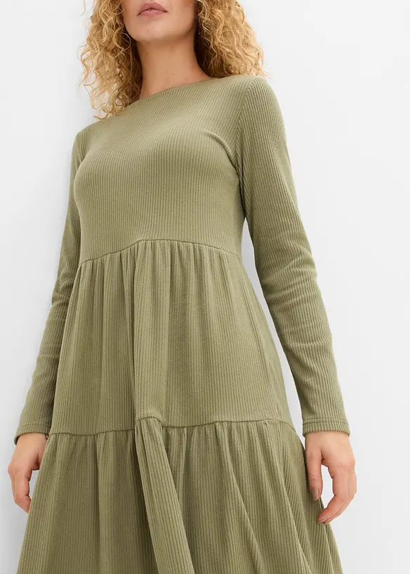 Abito midi in maglia a coste elasticizzata, bonprix