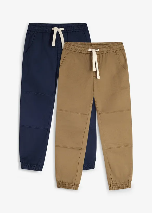 Pantaloni con elastico in vita e morbido cotone, regular fit (pacco da 2), bonprix