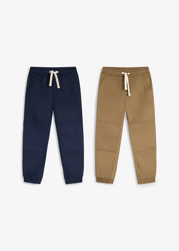Pantaloni con elastico in vita e morbido cotone, regular fit (pacco da 2), bonprix