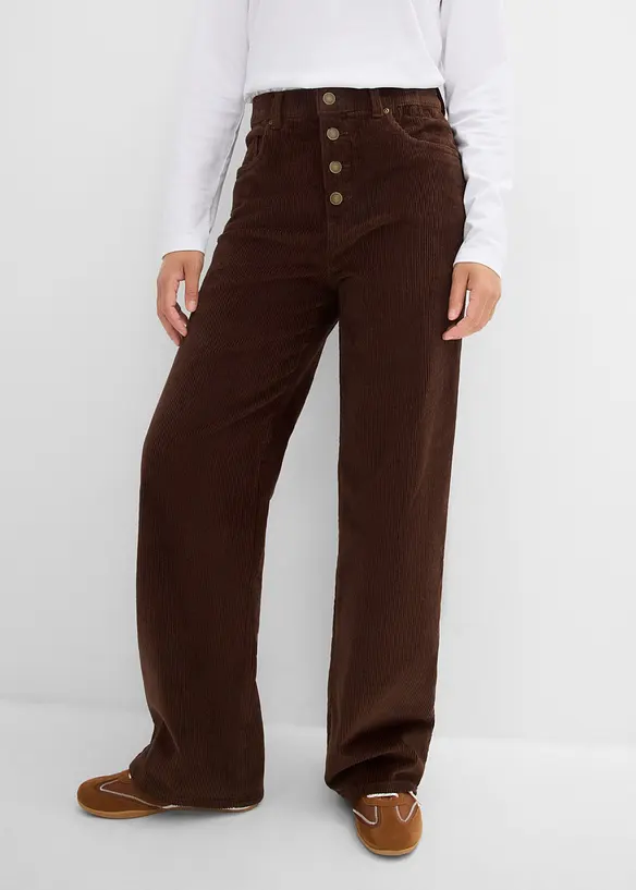 Pantaloni in velluto a coste di misto cotone, vita alta, bonprix