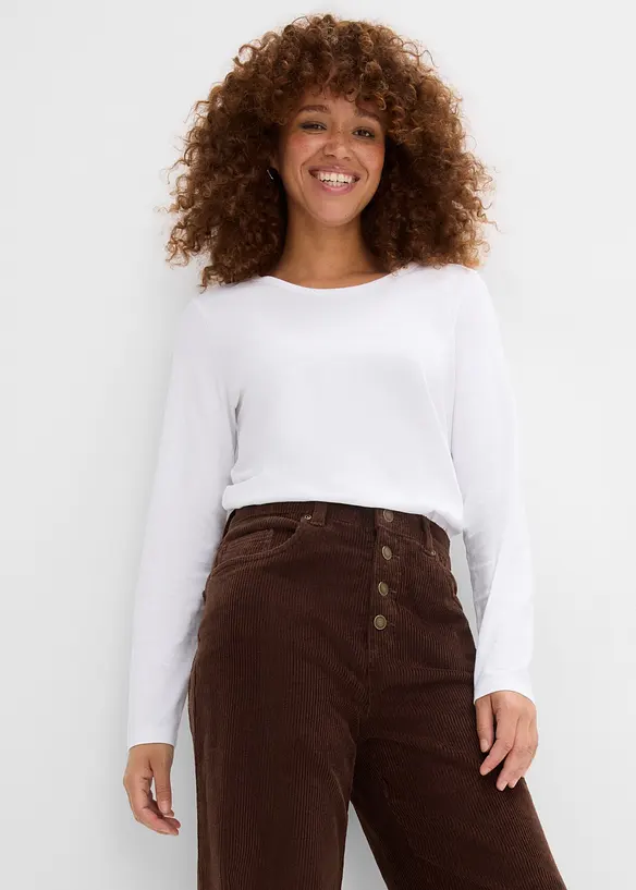 Pantaloni in velluto a coste di misto cotone, vita alta, bonprix
