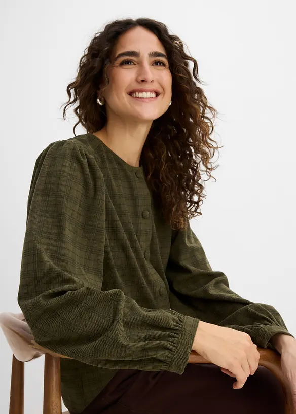 Blusa in velluto a coste a quadri, bonprix