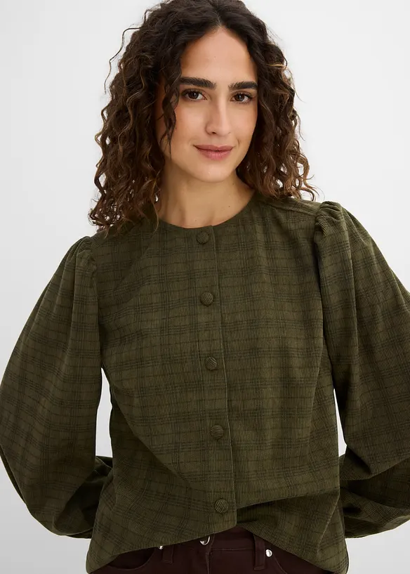 Blusa in velluto a coste a quadri, bonprix