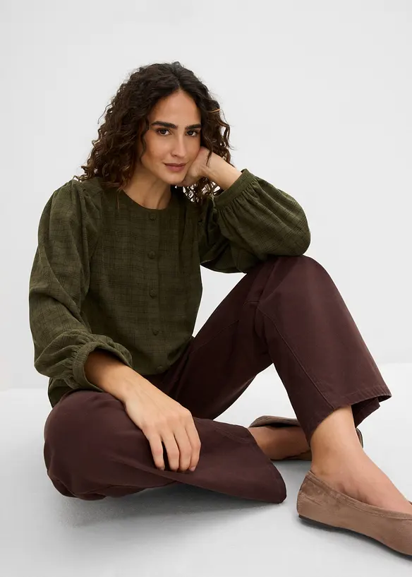 Blusa in velluto a coste a quadri, bonprix