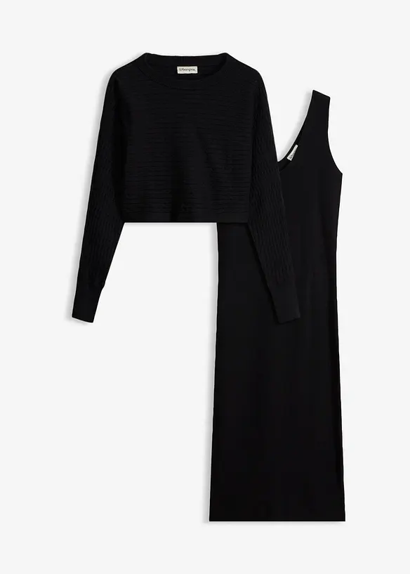 Abito in maglia e maglione abbinato (set 2 pezzi), bonprix