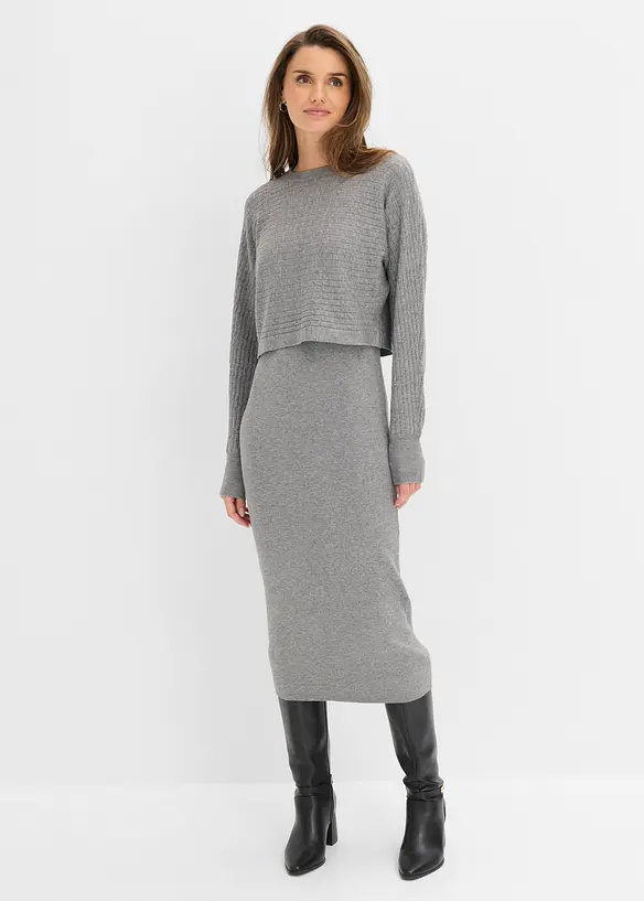 Abito in maglia e maglione abbinato (set 2 pezzi), bonprix