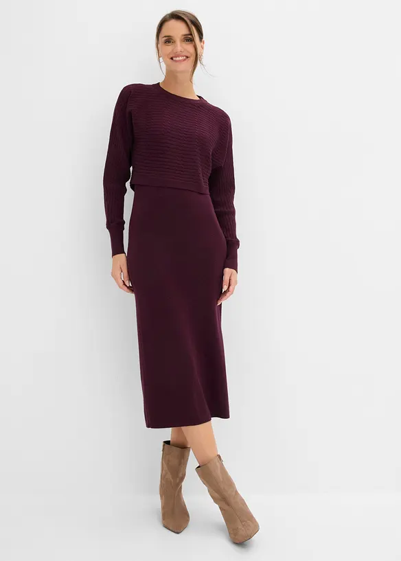 Abito in maglia e maglione abbinato (set 2 pezzi), bonprix