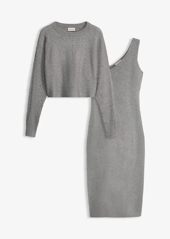 Abito in maglia e maglione abbinato (set 2 pezzi), bonprix