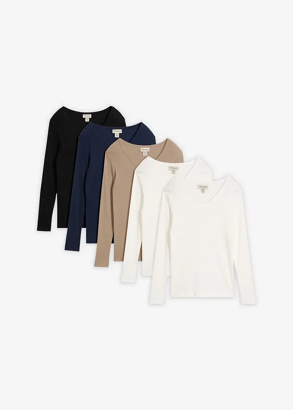 Maglia a costine in puro cotone biologico (pacco da 5), bonprix