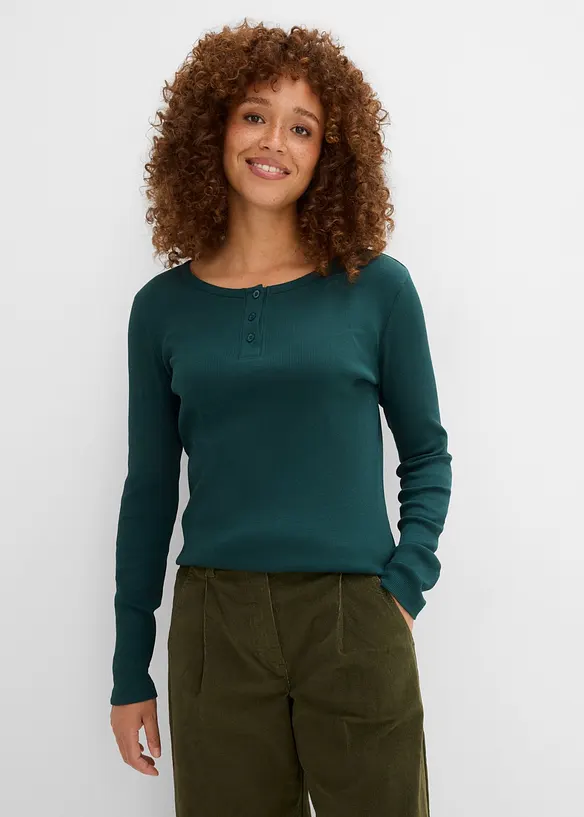 Maglia serafino a coste in puro cotone biologico (pacco da 3), bonprix