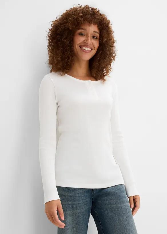 Maglia serafino a coste in puro cotone biologico (pacco da 3), bonprix