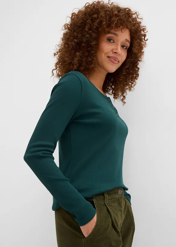 Maglia serafino a coste in puro cotone biologico (pacco da 3), bonprix