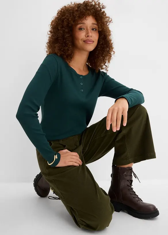 Maglia serafino a coste in puro cotone biologico (pacco da 3), bonprix