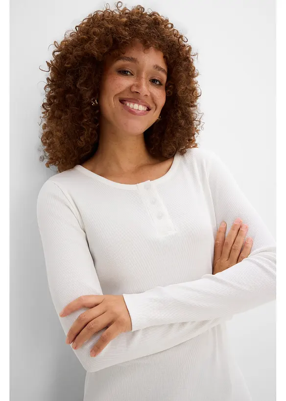 Maglia serafino a coste in puro cotone biologico (pacco da 3), bonprix